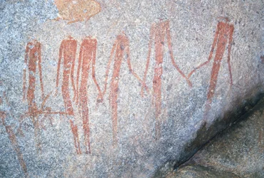 Inanke-Felsmalereien, fotografiert in einer Höhle im Matobo-Nationalpark, Simbabwe. 1. April 1998.